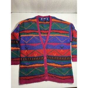 Vintage Mohair Southwestern Navajo Aztec Multi-Color Cardigan Sweater Sz M/L